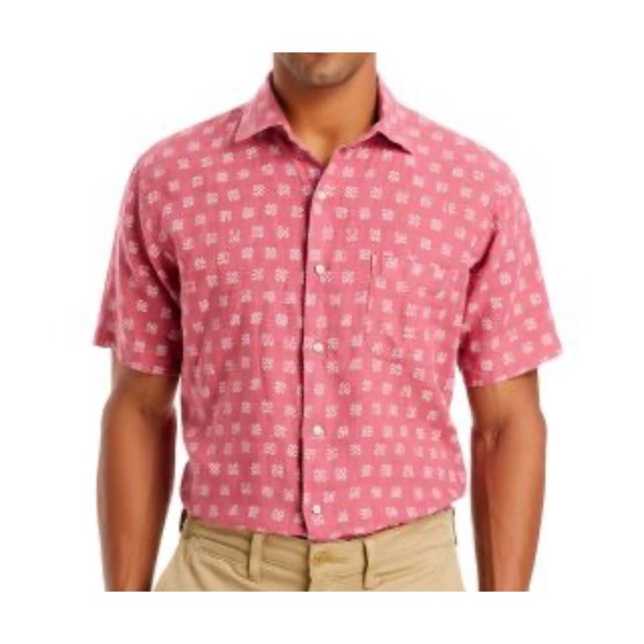 Peter Millar Seaside Men's 100% Linen Sport Button Up Shirt Red Coastal Print XL - Picture 1 of 9